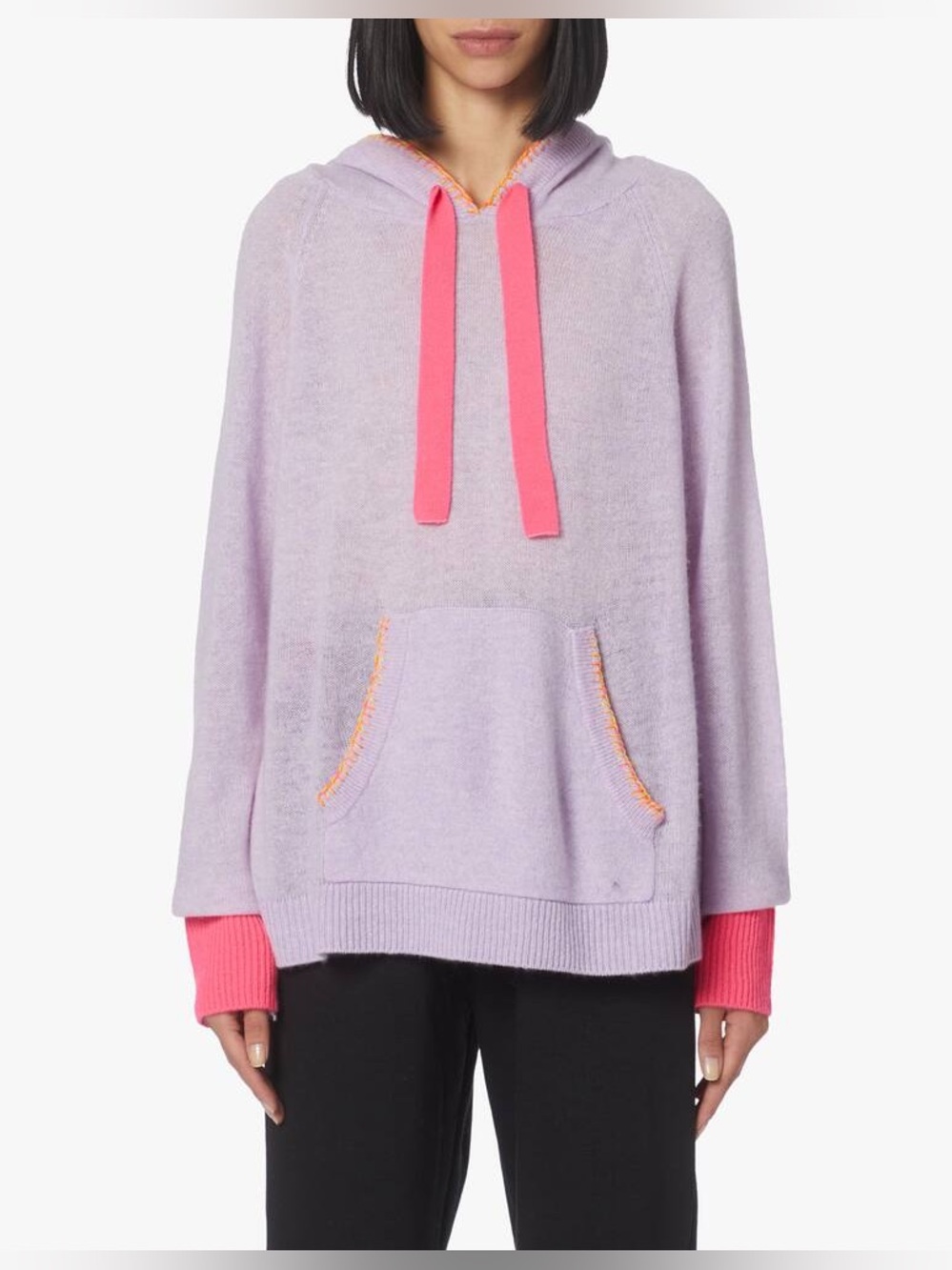 Brodie Cashmere S 100% Cashmere Lilac Hoodie with Pink Accents